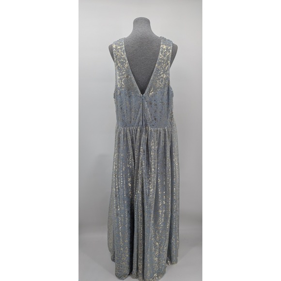 Prom Wedding Fairy Elegant Icy Blue Gold Metallic David's Bridal Maxi 21 Dress - Picture 3 of 12